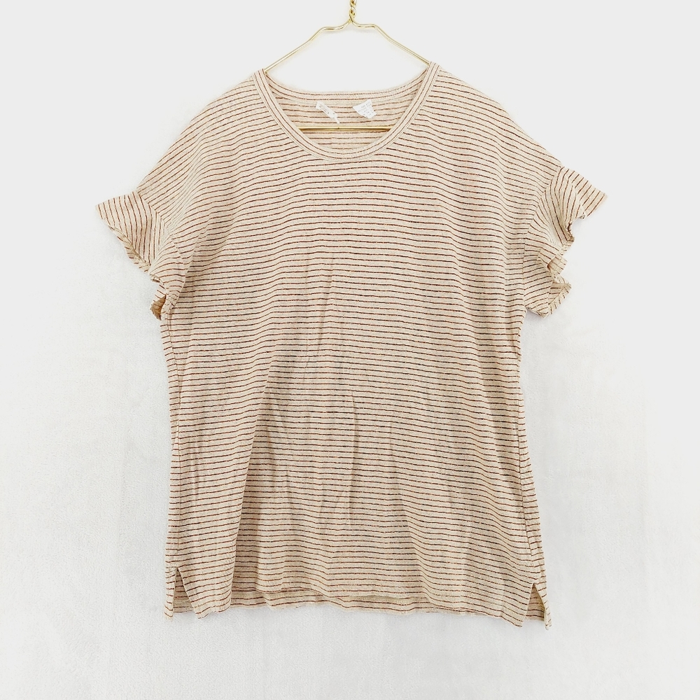 Fat Face Tan Brown Stripes Summer Cotton Short Sleeve T Shirt P6925